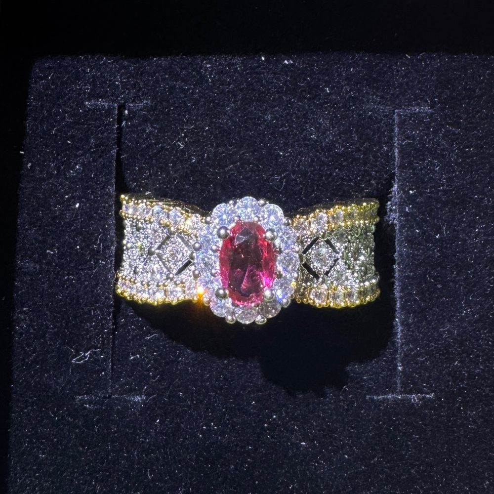 Gold-Tone Pink Oval Halo Cocktail Ring